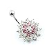Buyinhouse Belly Button Ring 316L Surgical Steel 14 Guage Navel Belly Button Ring Bar - Clear and Purple Rhinestone Flower Style