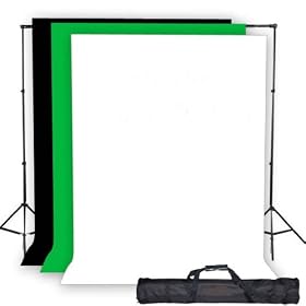 StudioFX 10' x 10' Black / WHITE / GREEN 100% Cotton Muslin Backdrop Kit with Background Support Stand