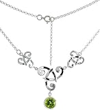 Sterling Silver 16" Celtic Necklace, w/ Bezel Set Brilliant Cut Natural Peridot Stone