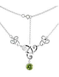 Sterling Silver Celtic Fish Trinity Triquetra Knot Necklace w/ Natural Peridot, 16 inch long