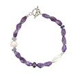 Amethyst, Iolite, and Crystal Gemstone Bead Toggle Bracelet with Brushed Satin Sterling Silver Beads, 8 3/4" Length, #7520