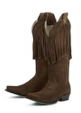 Lane Boots Fringe in Chocolate Leather Fashion Cowgirl Boots