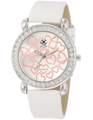 Golden Classic Womens 5150_White Be Mine Rinestone Encrusted Heart Printed Dial Watch