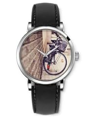 SPRAWL Aanalog Fashion Series Silver Ladies Watches of Genuine Black Leather Strap,Unique Wrist Watch for Women Girls Designed with bicycle