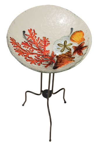 Evergreen 2GB021 Glass Bird Bath, Sea Life, 18-Inches Diameter