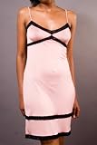 Silk Knit Lace Chemise - Pink With Black Lace