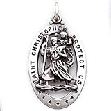 Saint Christopher - Sterling Silver St. Christopher Cut-out Medal Pendant, 19mm x 32mm