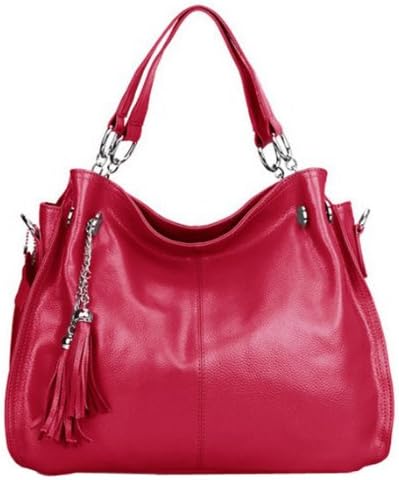 Bagqueen Calfskin Genuine Leather Handbags Fringe Purse Tote Handbags Top Handle Handbags Hobo Handbags Satchel Shoulder Handbags for Women (Peach)