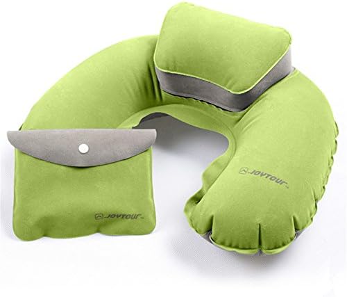Joytour Soft Flocking Quick Inflation Travel Neck Pillow - Shoulder Support for Airplan, Bus, Train, Car or Home Use with a Portable Pocket (Apple Green)