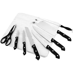 Messer-Set (9-teilig bestehend aus Schneide-, Hack-, K�chen-, Brot-, Universal-, und Sch�l-Messer, Wetzstahl, Schere + Holzschneide-Brett, Schwarze Kunststoff-Griffe) NEU + OVP