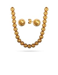 18k-GOLD PLATED Designer Inspired 8mm LARGE SHINY POLISHED Italian Sterling Silver Round BALL Bead Necklace 16"in with 8mm Ball Stud Earrings SET COMBO