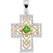 14K Two-Tone Gold Emerald and Diamond Anniversary Cross Pendant - 22.00x18.50mm