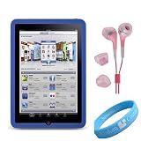 Silicone Skin Blue Case for Apple iPad + Pink Handsfree Earphones + Wristband