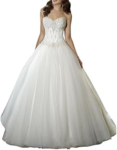 QianHua Sweetheart Beaded Corset Bodice Classic Tulle Wedding Dress US 16 White