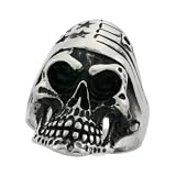 Surgical Steel Goth Biker Skull Ring with American Flag Bandana Blackened finish 1 5/16 in. (33mm) wide, size 12