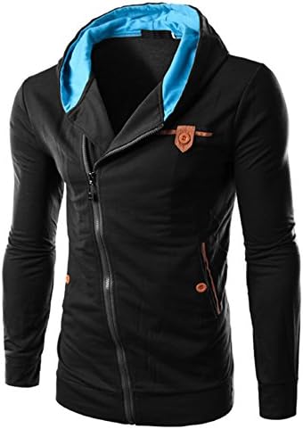 Balani Mens Front Inclined Zipper Long Sleeves Hoodie Asymmetrical Cardigan