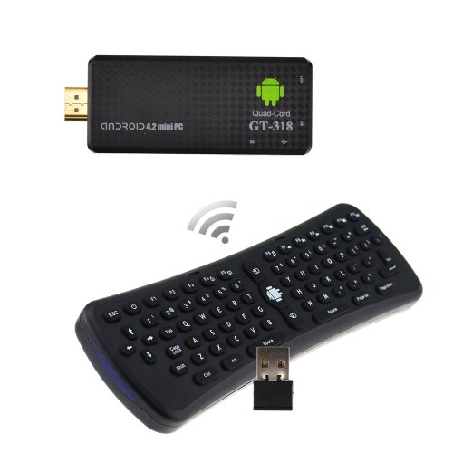 Quad Core GT318 Android 4.2 Mini PC Rockchip RK3188 Bluetooth Full HDMI 1080P 2GB/8GB Andriod Mini TV BOX Dongle +2.4GHz Wireless Air Mouse & Keyboard (Black)
