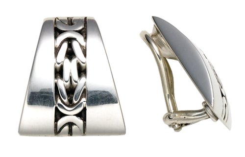 Sterling Silver Box Weave Pyramid Clip Earrings by Lois Hill