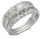 Triple Baguette and Round CZ Wedding Sets