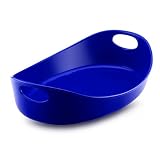 Rachael Ray Stoneware 3-Quart Large Oval Bubble & Brown Baker, Blue