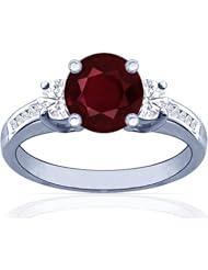 Platinum Round Cut Ruby Ring With Sidestones