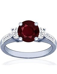 14K White Gold Round Cut Ruby Ring With Sidestones
