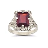 Victorian Emerald-Cut Garnet Ring in .925 Sterling Silver