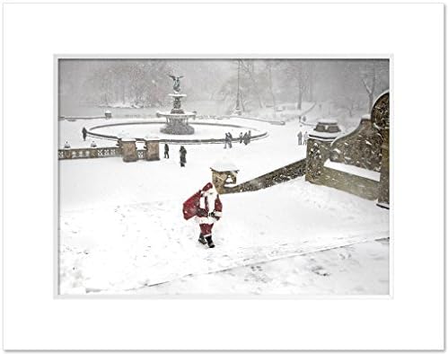 Santa at Bethesda Fountain in Central Park, New York 11 x 14 inch Matted Photo Print White Mat