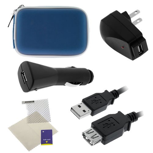 GTMax 5 IN 1 Charger Dark Blue Case Cable LCD Protector Accessory Bundle Kit for Flip Mino Ultra HD Digtital Camcorder