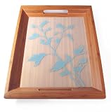 New! Hala Branch Hip-Modern Bamboo Serving Tray w/Hand Silk Screened Silicone Liner