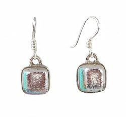 Earrings - XE-13 - Genuine Handmade Dichroic Glass Earrings - French Wires - Square Shape ~ All Findings and Earring wires are made of .925 Sterling Silver