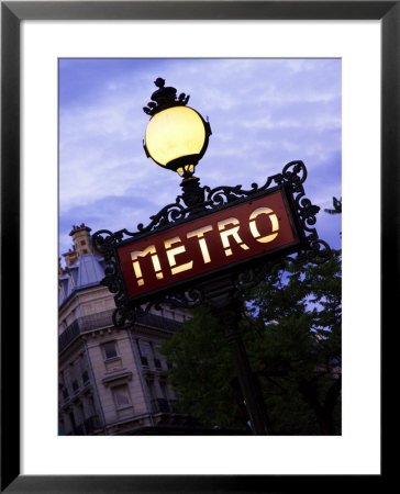 Classic Art Nouveau Metro Sign at Odeon Metro Station, Paris, France Styles Framed Art Poster Print by Glenn Beanland, 25x31