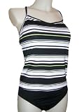 Womens Nike 2 Piece Tankini Bikini Athletic Swimsuit, Black/White/Yellow