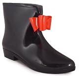 NEW WOMENS LADIES BLACK RED BOW ANKLE WELLIES WELLINGTON SNOW RAIN BOOTS 3-8