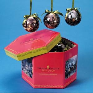 Set Of 12 Gift Boxed Thomas Kinkade Decoupage Christmas Ball Ornaments #TK0107