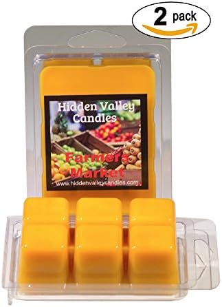 Farmers Market 2 Pack Double Scented Wax Melts. Cider-pressed apples and a hint of Clementine spiced with cinnamon, clove, and nutmeg. Old fashioned country goodness!