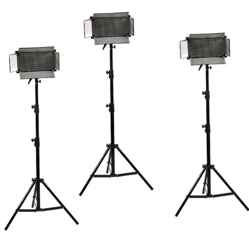 3 x Dimmable 500 LED Video Light Panel Professional Video Light Panel Studio Video Light Lighting LED Light Panel with Stand Combo Runs on 110v - 240v Power supply by ePhotoINC ULS500LEDAx3