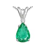 1.03 cttw Genuine Emerald and Diamond Pendant in 14k White Gold LIFETIME WARRANTY