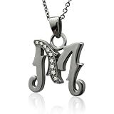 Men's Black Sterling Silver Alphabet Initial M Diamond Pendant Necklace (HI, I, 0.07 carat)