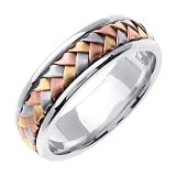 14K Tri Color Gold comfort fit Basket Weaved Braided Women's Wedding Band
