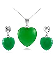 15mm All Natural Jade Heart Pendant and Earring Set in .925 Sterling Silver