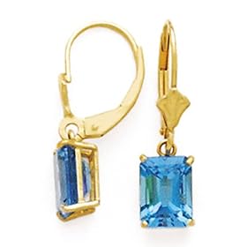 14K 8X6MM EMERALD CUT BLUE TOPAZ LEVERBACK EARRING