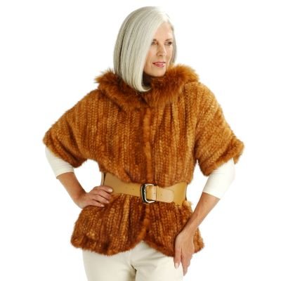 Cedric's Luxe Collection Belted Short Sleeve Woven Mink Hoodie Jacket