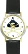 Skull with Eye Patch & Three Corner Hat & Crossed Bones or Cross Bones- Pirate Theme - JP - WATCHBUDDY&reg; DELUXE TWO-TONE THEME WATCH - Arabic Numbers - Black Leather Strap-Size-Women's Size-Small
