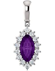 14K White Gold 10.00x5.00mm Marquise Cut Amethyst and Diamond Pendant -- LIFETIME WARRANTY