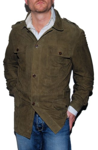 Polo Ralph Lauren Mens Suede Leather Jacket Army Olive Green Large