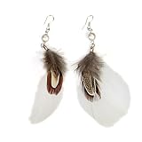 Naturosphère - Bijoux naturels - Boucles doreilles en plumes blanches et brunes