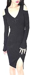Sexy V-neck Knit Above the Knee Off the Shoulder Cutout Club Dress/Mini Dress 