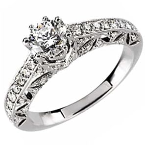 14K White Gold Classy Loom Diamond Engagement Ring (Center stone is not included)