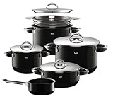 Silit Topfset Elements Silargan® 6-teilig: Bratentopf Ø 22cm, Fleischtöpfe Ø17, 21+ 23cm, Stielkasserolle Ø16 cm + Dampfeinsatz Ø 21cm